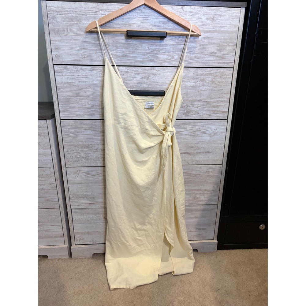 Urban Outfitters Yellow Wrap Midi Dress Smocked Back Spaghetti Strap Small - Picture 3 of 6